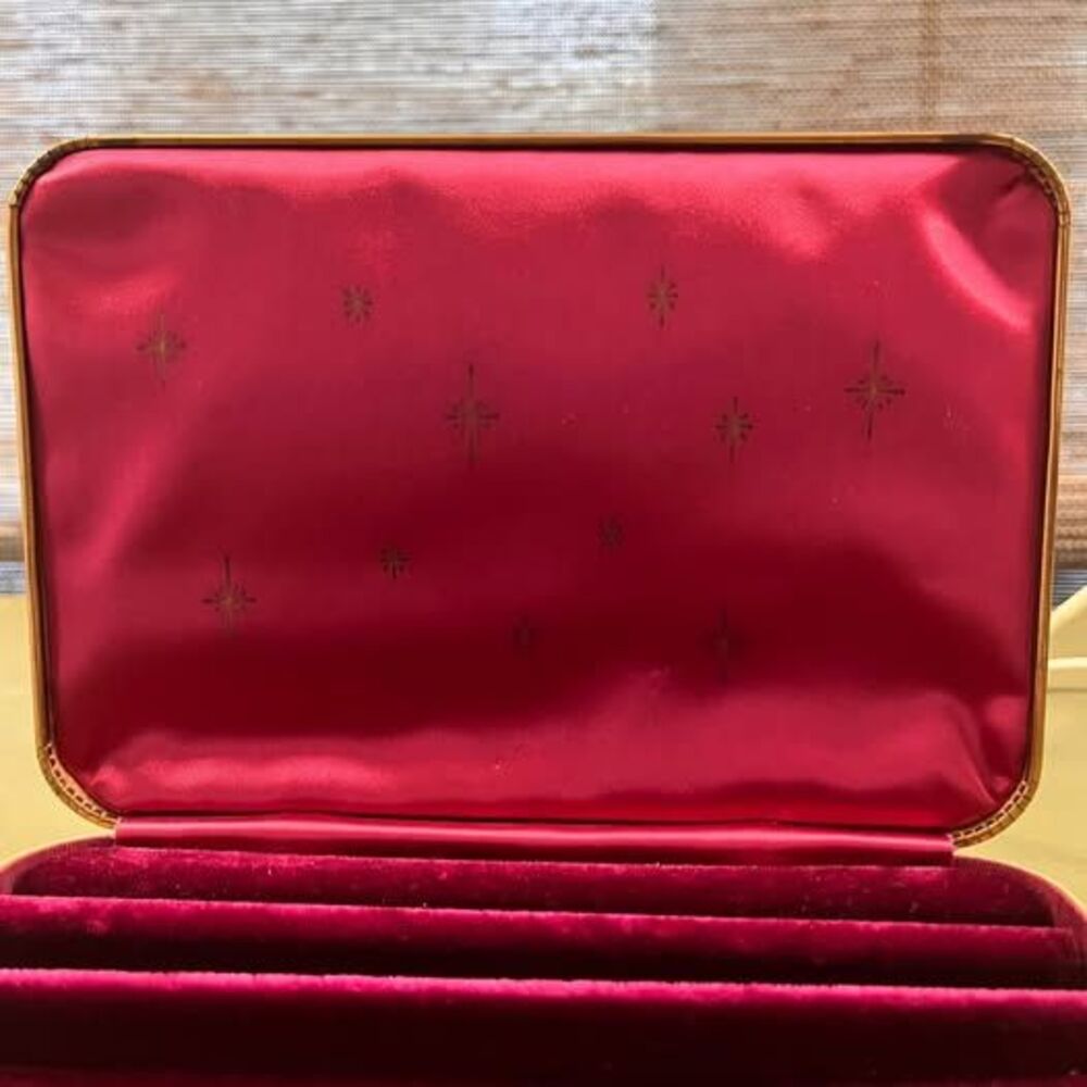 Vintage Farrington Jewelry Box Mid Century Texol Velvet Case Stand Up 7-Inch